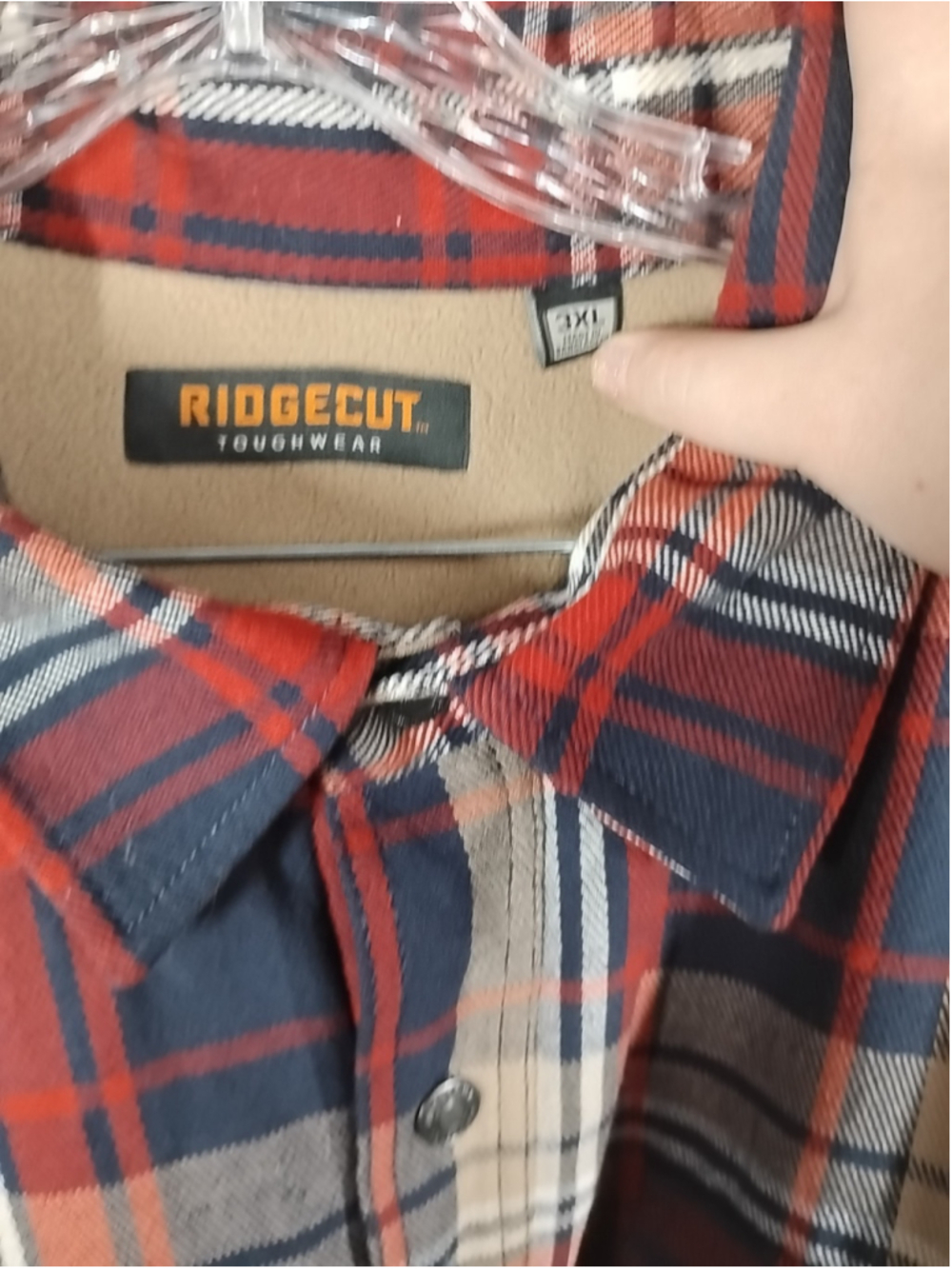 RIDGECUT TOUGHWEAR Men's Flannel Fleece Lined Shacket Red Plaid 100% Cotton - Picture 2 of 3